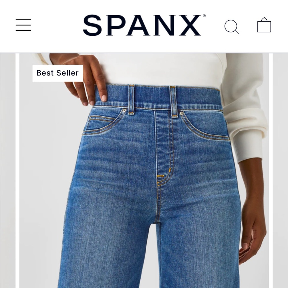 Spanx, seamed-front wide-leg jeans, medium